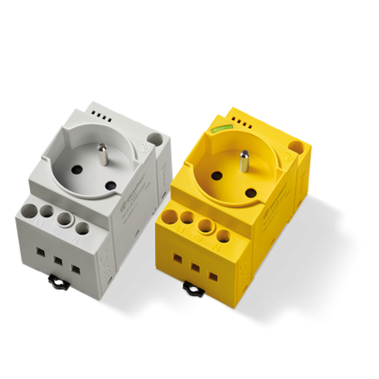 Prise modulaire rail DIN jaune 230V, 16A, LED – FINDER 7U0182300012 – lot de 5