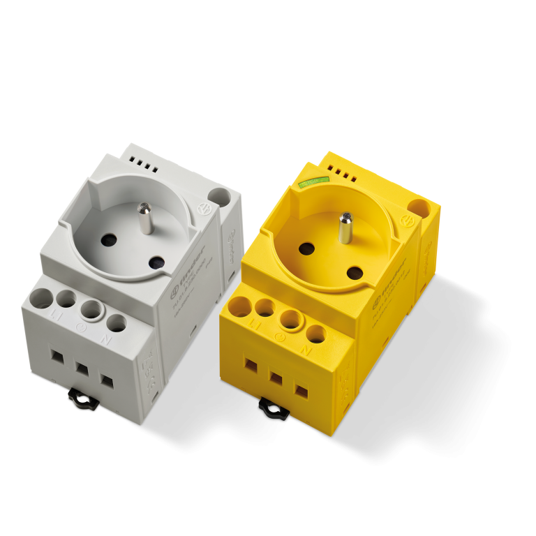 Prise modulaire rail DIN jaune 230V, 16A, LED – FINDER 7U0182300012 – lot de 5