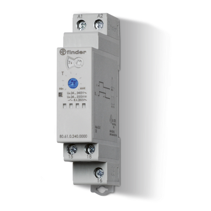 Relais temporisé modulaire retard à la coupure d’alimentation(BI), 17.5mm, 1CO, 8A, 24...240VAC, 220VDC – FINDER 806102400000 – lot de 5