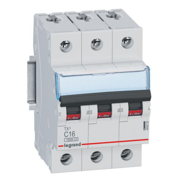 Disjoncteur miniature TX3 16 A, 400 V, 3P, courbe C, 10kA – Legrand 404222