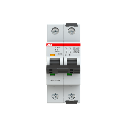 S302P-B6 Sicherungsautomat B-Char., 25kA, 6A, 2P – ABB 2CDS382001R0065