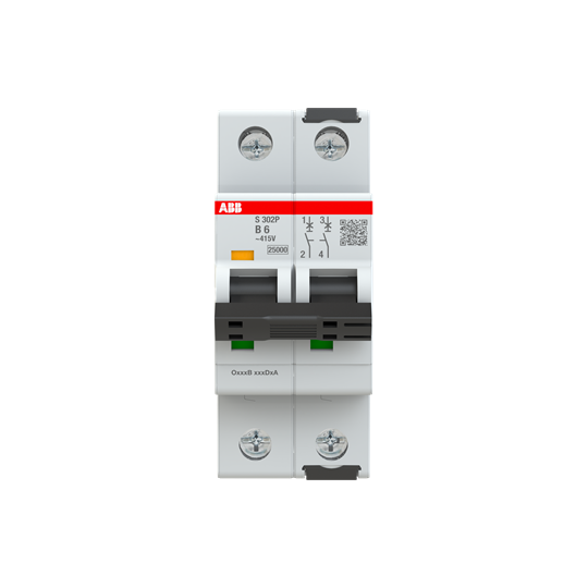 S302P-B6 Sicherungsautomat B-Char., 25kA, 6A, 2P – ABB 2CDS382001R0065