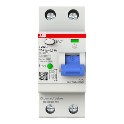 Interrupteur différentiel F200 2P 16A 30mA B type – ABB 2CSF202568R1250
