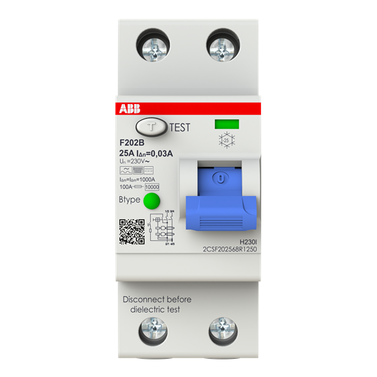 Interrupteur différentiel F200 2P 16A 30mA B type – ABB 2CSF202568R1250