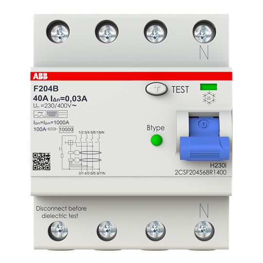 Interrupteur différentiel F200 4P 25A 30mA B type – ABB 2CSF204568R1400
