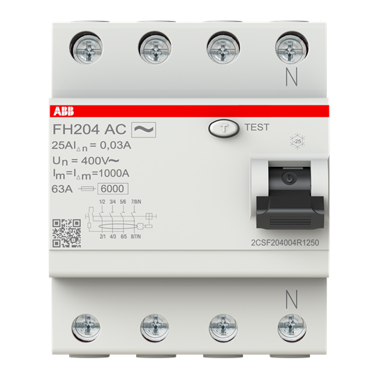 FH204 AC-25/0.03 interrupteur différentiel 4P AC type 30 mA – ABB 2CSF204004R1250