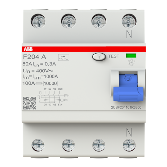 Interrupteur différentiel F200 4P 63A 300mA A – ABB 2CSF204101R3800