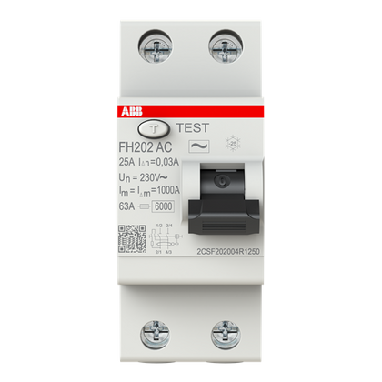 FH202 AC-25/0.03 interrupteur différentiel 2P AC type 30 mA – ABB 2CSF202004R1250