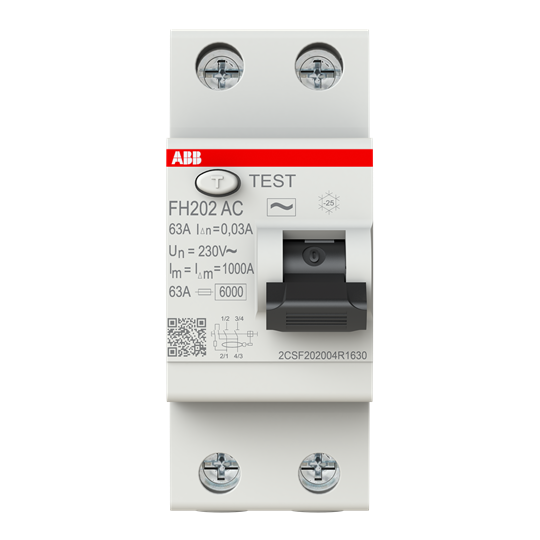 FH202 AC-63/0.03 interrupteur différentiel 2P AC type 30 mA – ABB 2CSF202004R1630