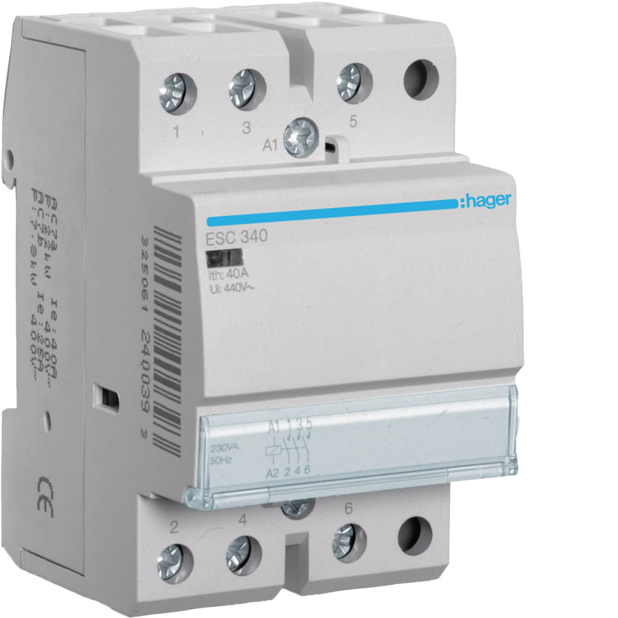Contacteur sans commande manuelle 40 A, 3F, 230 V – Hager ESC340