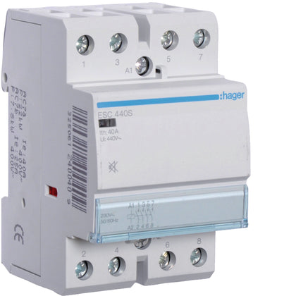 Contacteur silencieux sans commande manuelle 40 A, 4F, 230 V – Hager ESC440S