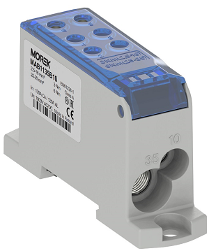 Répartiteur unipolaire OJL135A bleu entrée 1x10/1x35 sortie Cu 2x10/4x16mm² – MOREK MAB1135B10