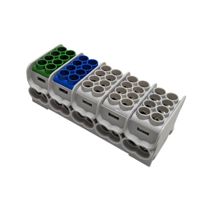 Borne de distribution HLAK25 5P gris, bleu, vert 2xAl/Cu 25mm²+16mm² 1000VAC/1500VDC – MOREK MAG5253ABG