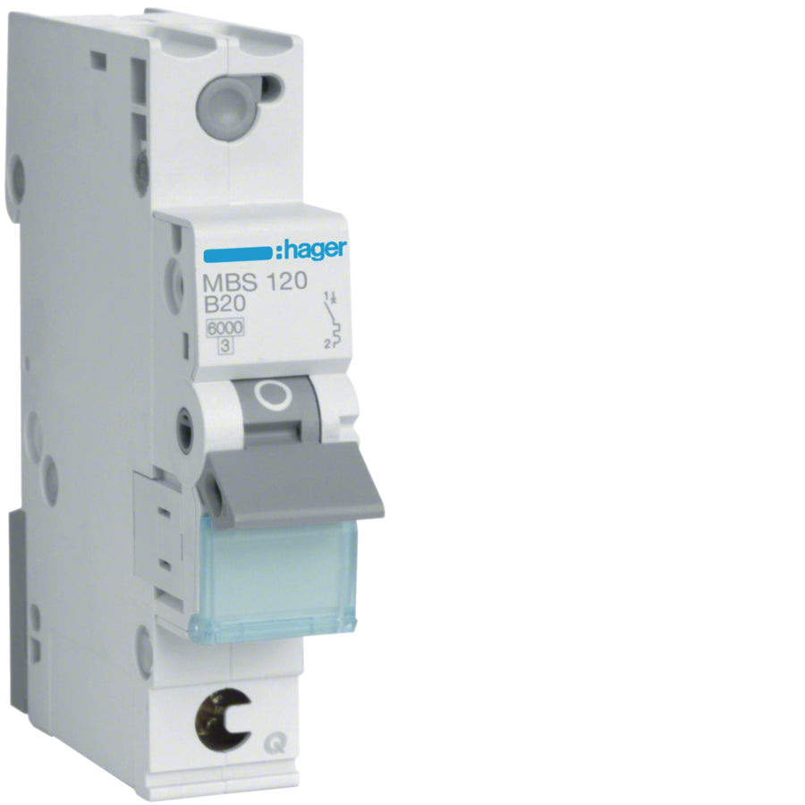 Disjoncteur miniature 1P, 6 kA B-20 A rapide connexion, 1M – Hager MBS120
