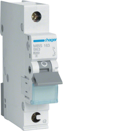 Disjoncteur miniature 1P, 6 kA B-63 A rapide connexion, 1M – Hager MBS163