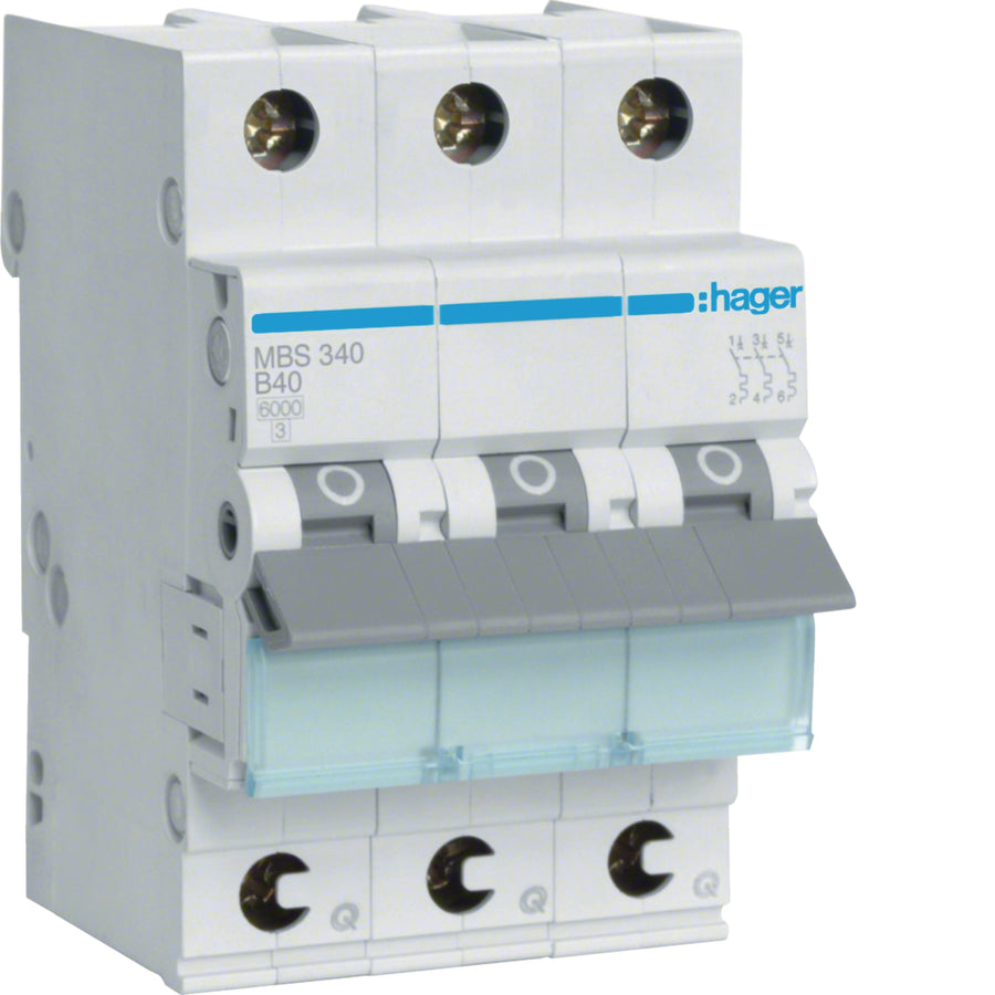 Disjoncteur miniature 3P, 6 kA B-40 A rapide connexion, 3M – Hager MBS340