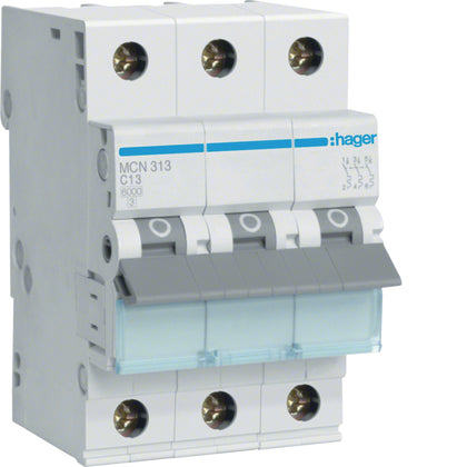 Disjoncteur 3P, 6 kA C-13 A, 3M – Hager MCN313
