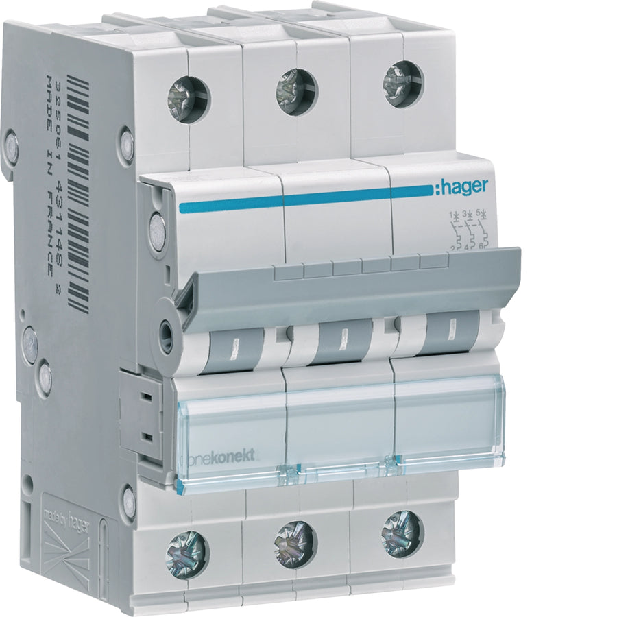 Disjoncteur 3P, 6 kA C-16 A, 3M – Hager MCN316