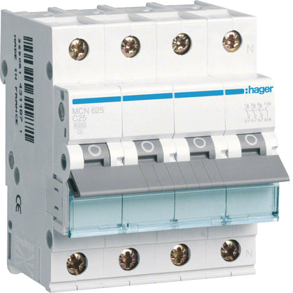 Disjoncteur 3P+N, 6 kA C-25 A, 4M – Hager MCN625