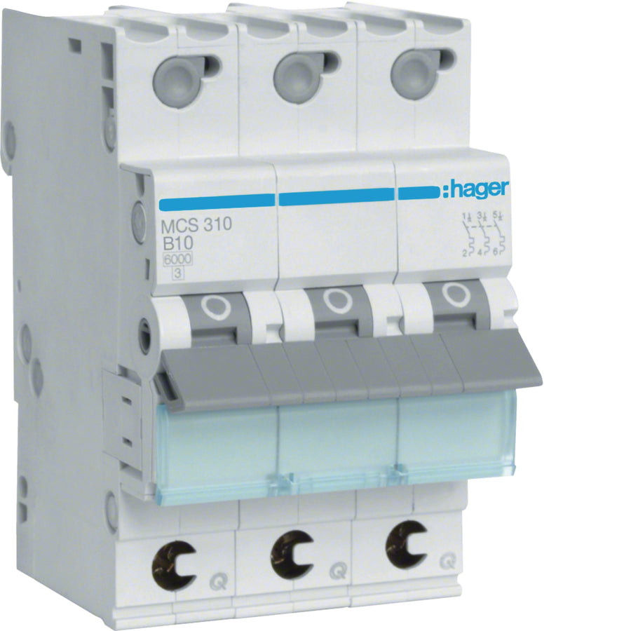 Disjoncteur miniature 3P, 6 kA C-10 A rapide connexion, 3M – Hager MCS310