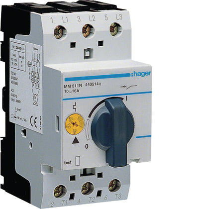 Disjoncteur moteur 10.0-16.0 A P = 4-7.5 kW AC3 230-400 V 2.5 M IEC 947 – Hager MM511N