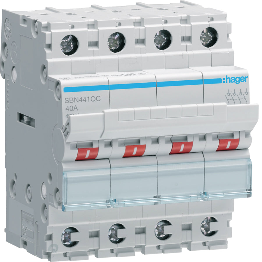 Interrupteur 4 pôle, 40 A, sans vis – Hager SBN441QC