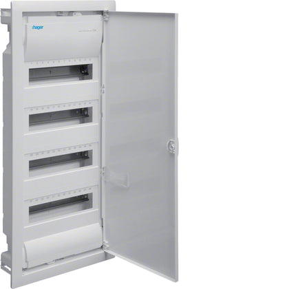 Petit tableau de distribution Volta encastré 4x12 PLE, IP30, classe de protection II, tôle d’acier porte – Hager VU48NC