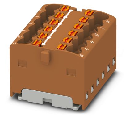 Bloc de distribution PTFIX 12X1.5 BN, 17.5A, marron, raccordement Push-in, pour encliquetage sur un adaptateur de rail DIN, montage direct avec bride, suspendu librement – Phoenix Contact 3002776 – lot de 20