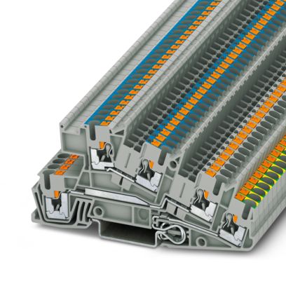 Bornier de conducteur de protection d’installation PTI 2.5-PE/L/N, 24A, raccordement Push-in, 1st, 2nd et 3rd niveau, gris, Ns 35/7, 5, Ns 35/15, pas 2.5mm – Phoenix Contact 3213950 – lot de 50