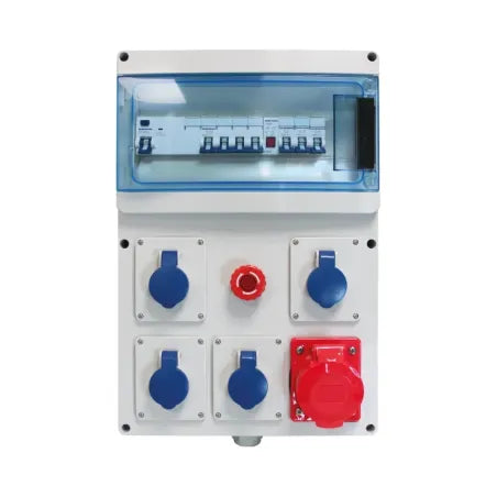 Coffret de chantier 4 prises 16A 2P+T 230V + 1 prise industtrielle 32A 3P+N+T 400V - Réf: 19211