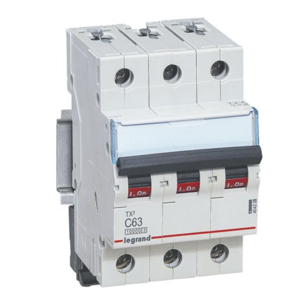 Disjoncteur miniature TX3 63 A, 400 V, 3P, courbe C, 10kA – Legrand 404228