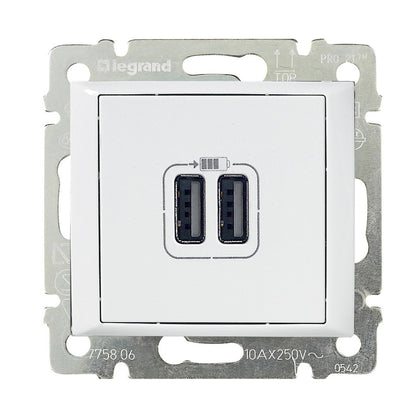 Chargeur USB 3A, 15W, coloris blanc, 2.4A, 12W, 2×USB-A – Legrand 770470