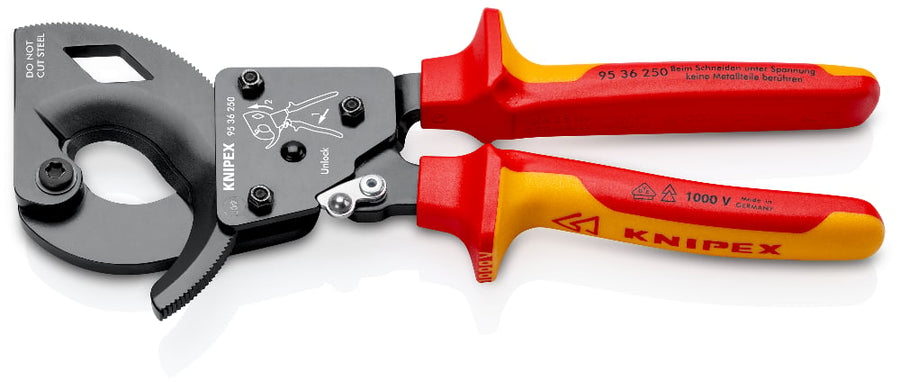 Coupe-câbles à cliquet VDE 250 mm (Ø 32 mm / 240 mm²) – KNIPEX