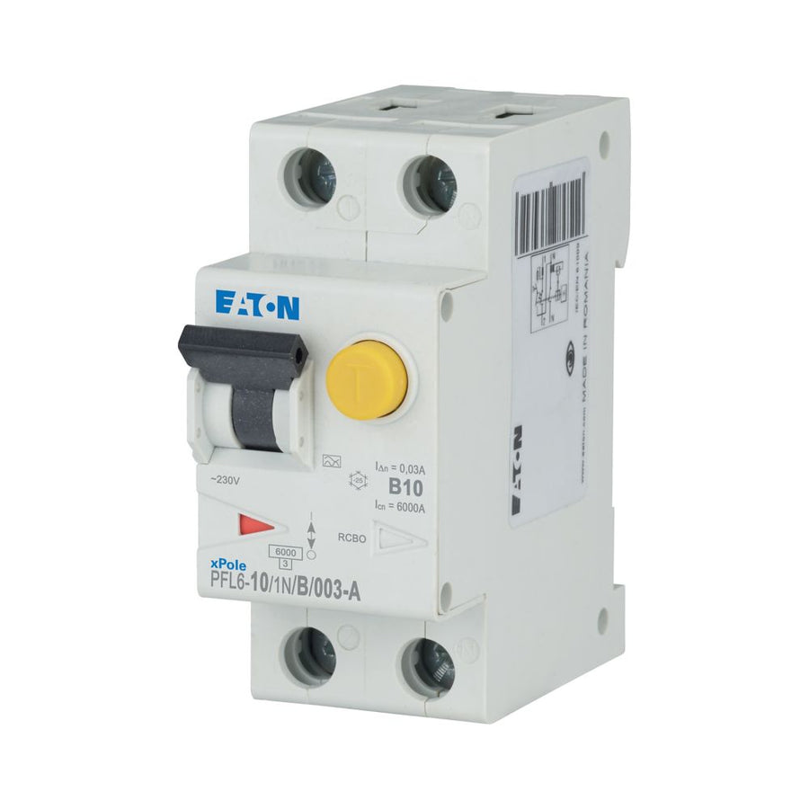 Disjoncteur différentiel 10 A, 30 mA, courbe B, 1p+N, type A – EATON 112873