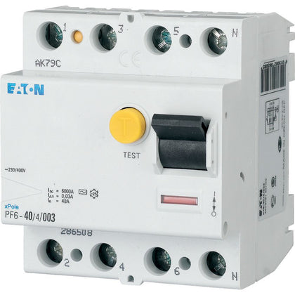 Interrupteur différentiel 40A, 4p, 30mA, type A – EATON 112933