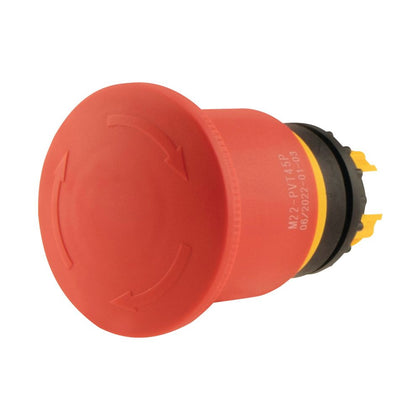 Emergency stop/emergency switching off bouton-poussoir, RMQ-Titan, Palm-tree shape, 45 mm, Non-illuminated, Turn-to-release function, rouge, jaune, RAL 3000 – EATON 121462
