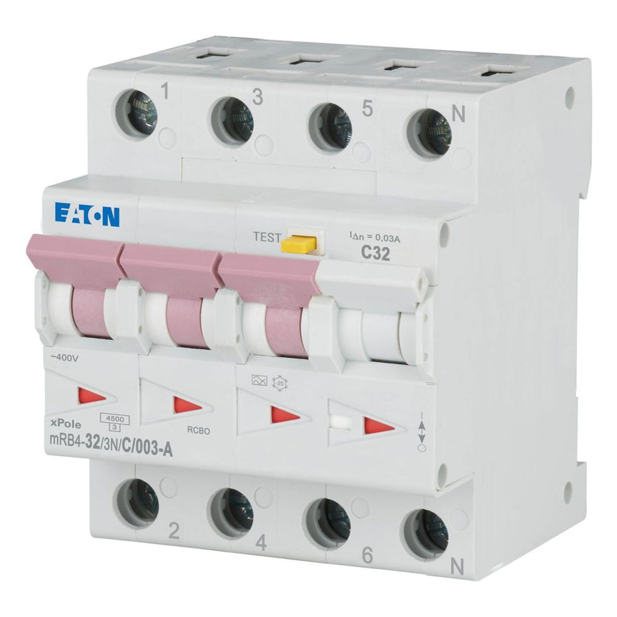 Disjoncteur différentiel 32 A, 30 mA, courbe C, 3p+N, type A – EATON 167508