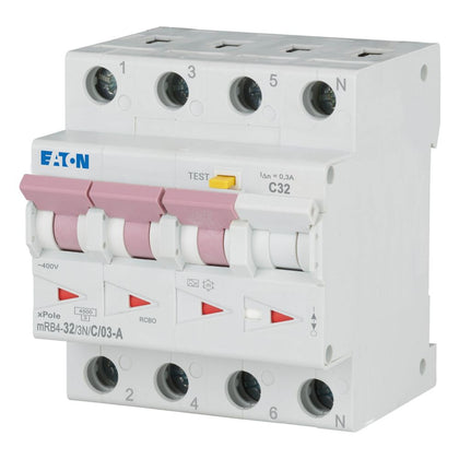 Disjoncteur différentiel 32 A, 300 mA, courbe C, 3p+N, type A – EATON 167510