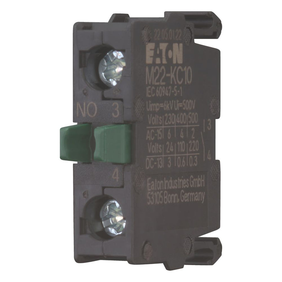 Bloc de contact, à vis borne, fixation sur embase, 1 N/O, 24 V 3 A, 220 V 230 V 240 V 6 A – EATON 216380 – lot de 20