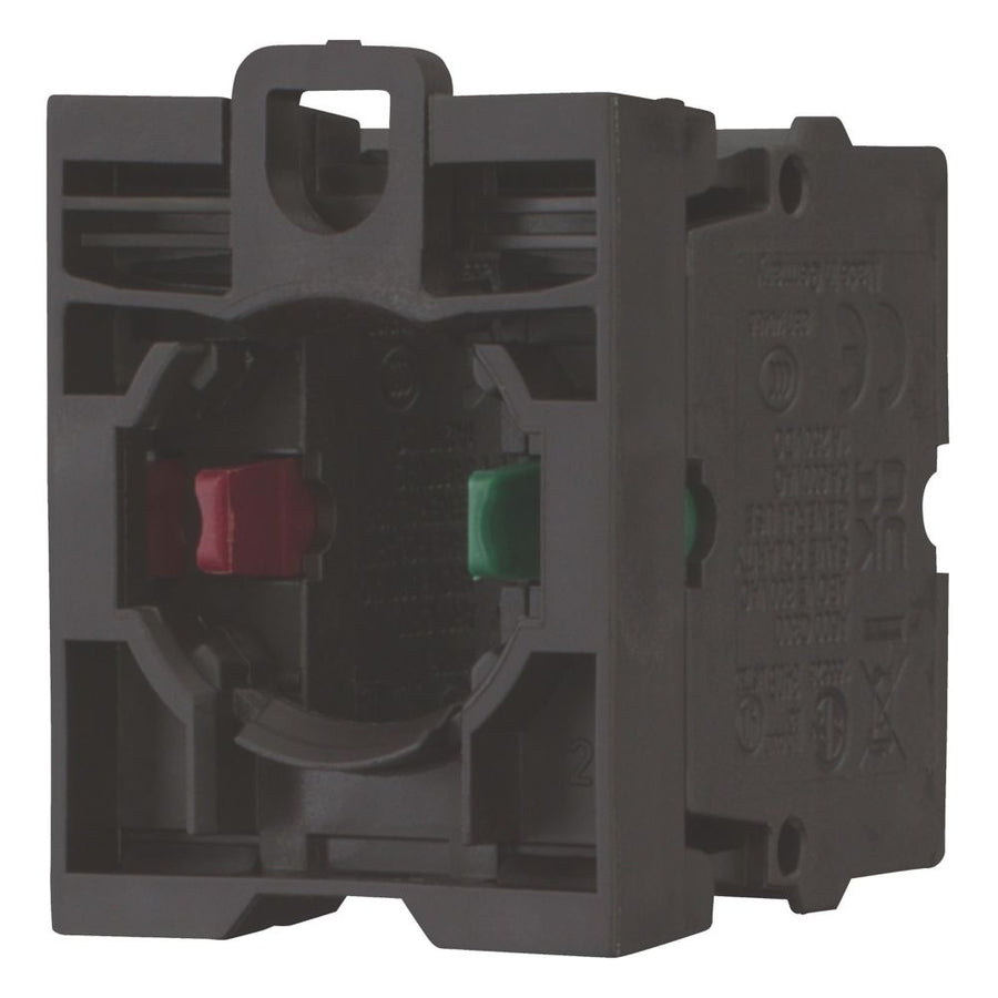 Assembly of Bloc de contact avec à vis borne et fixing adapter, 1 N/O, 1 NC – EATON 216505