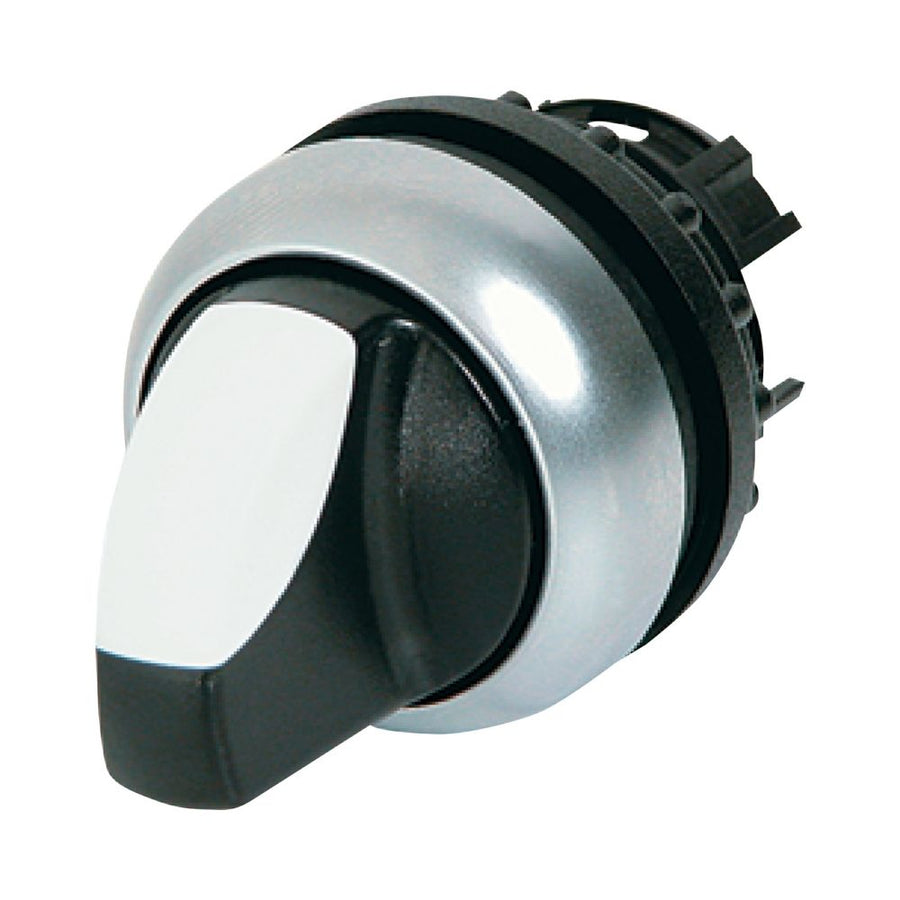 Sélecteur lumineux, RMQ-Titan, à manette, à impulsion, 3 positions, blanc, collerette titane – EATON 216833