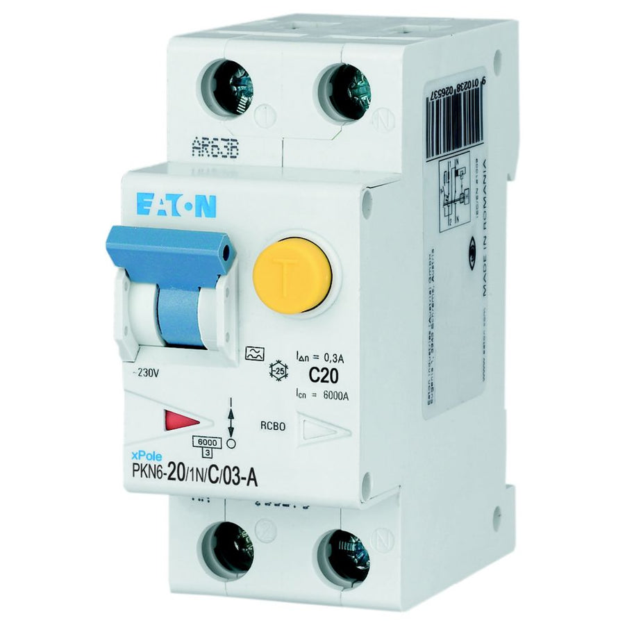 Disjoncteur différentiel 20 A, 300 mA, courbe C, 1p+N, type A – EATON 236679