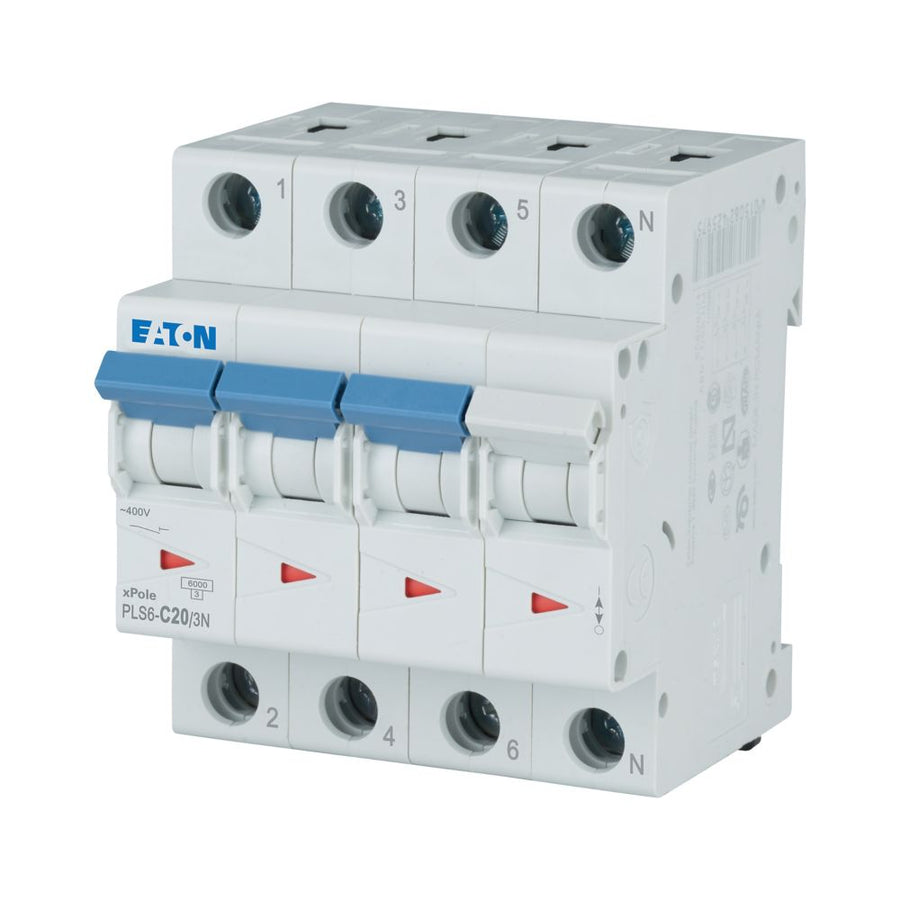 Disjoncteur modulaire 20 A, 3p+N, courbe C – EATON 243019