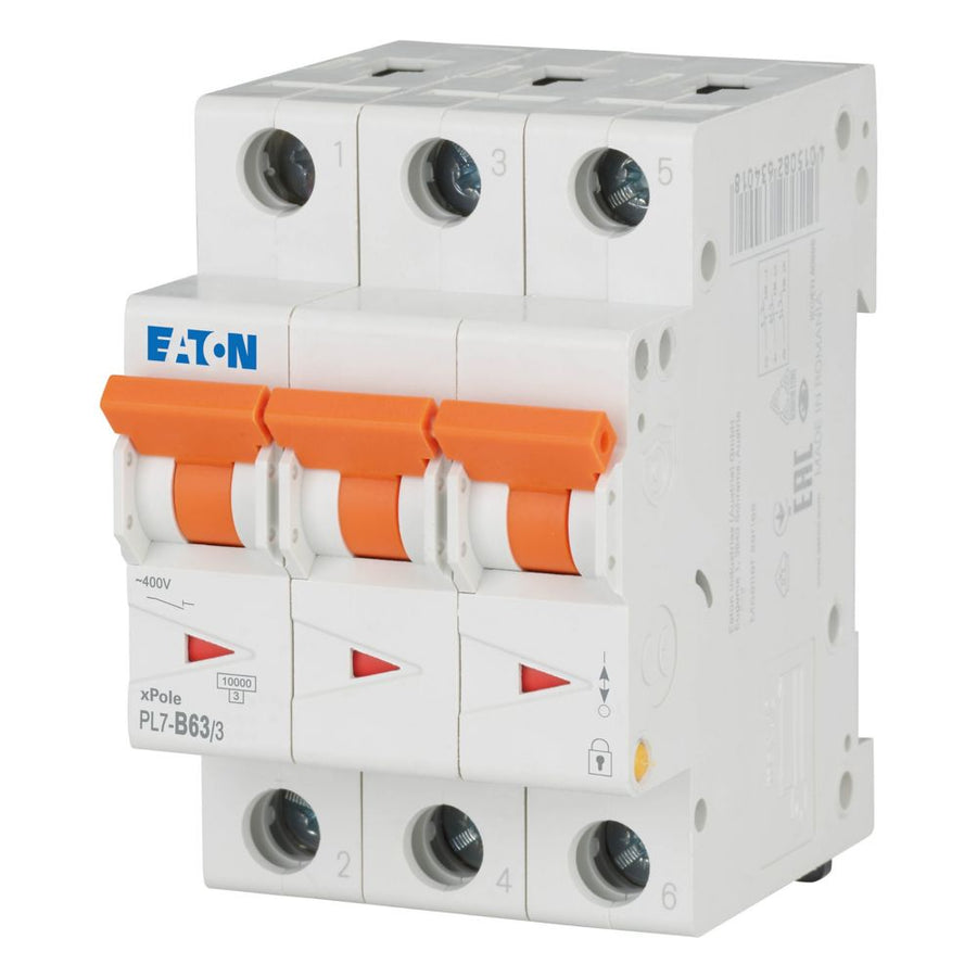 Disjoncteur modulaire 63 A, 3p, courbe B – EATON 263401
