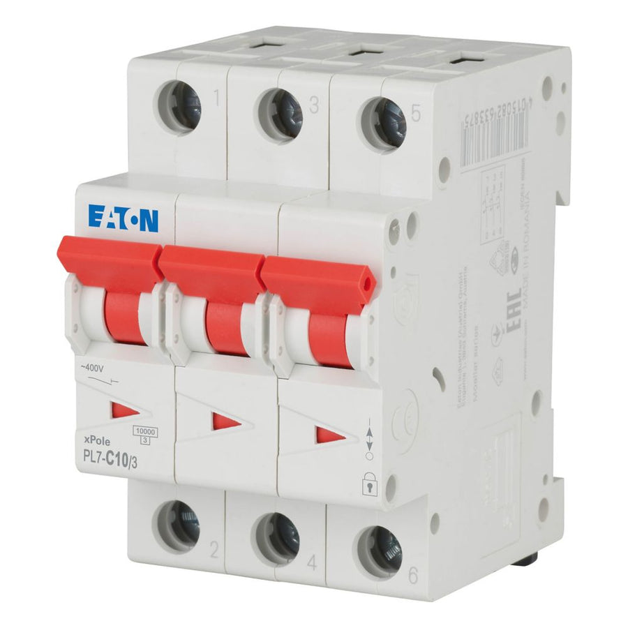 Disjoncteur modulaire 10 A, 3p, courbe C – EATON 263407