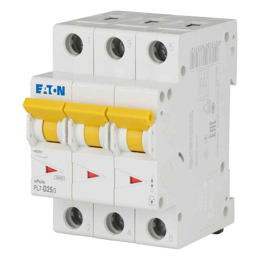 Disjoncteur modulaire 25 A, 3p, courbe D – EATON 263423