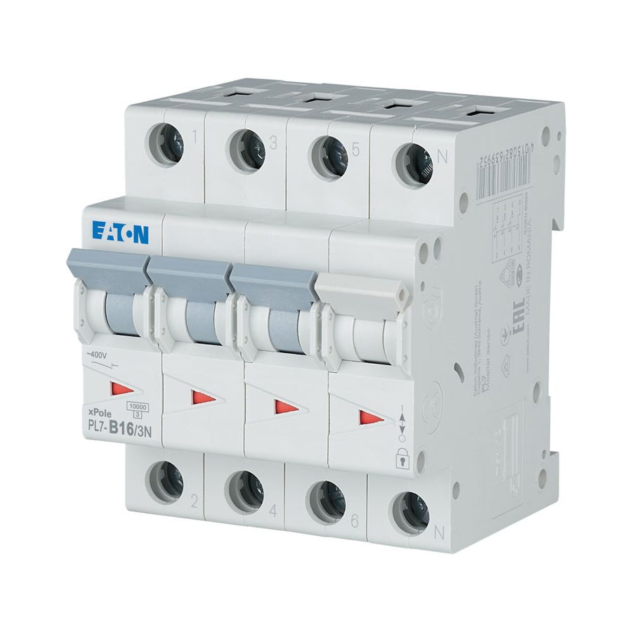 Disjoncteur modulaire 16 A, 3p+N, courbe B – EATON 263985