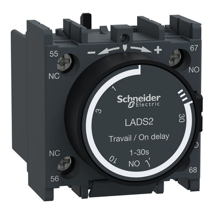 Temps temporisation bloc de contacts auxiliaires TeSys Deca, 1NO, bornes à vis, IP20, gris foncé, sur-temporisation, étoile triangle démarreur – Schneider Electric LADS2