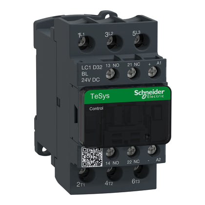Contacteur TeSys Deca, 3P, 32 A, 440 V, 3NO, IP20, 24 V DC, plaque – Schneider Electric LC1D32BL