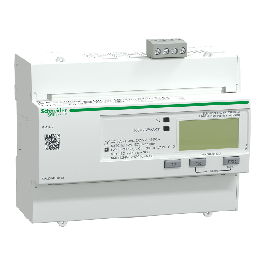 Compteur d’énergie Acti9 Energy Meters iEM3000 iEM3355, 125 A, 3P+N, IP40, blanc – Schneider Electric A9MEM3355